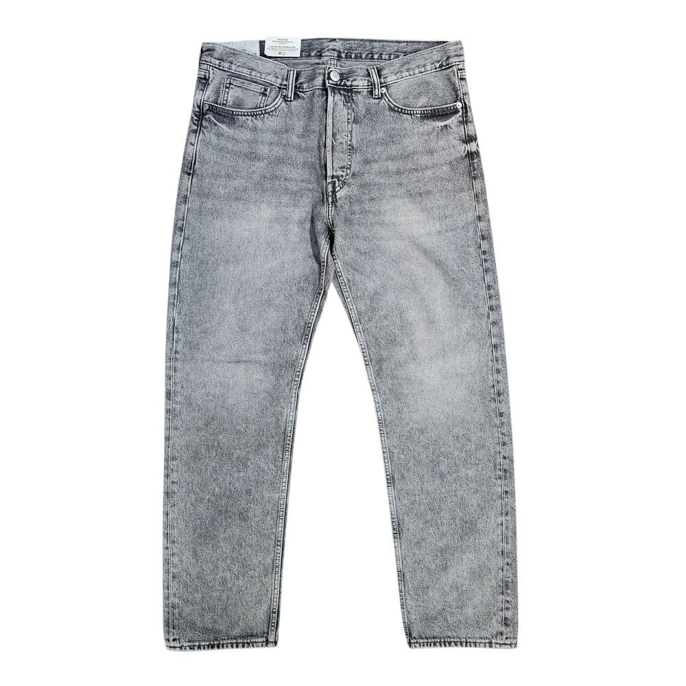 H&M Relaxed Mens 36x32 Grey Denim Jeans Straight Leg Button Fly